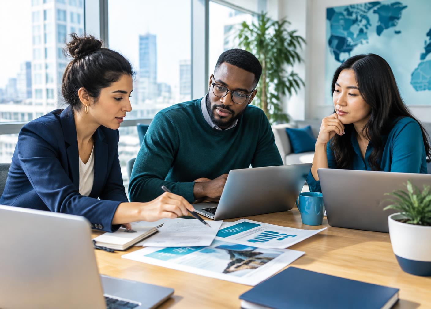 Professionals collaborating on an international project